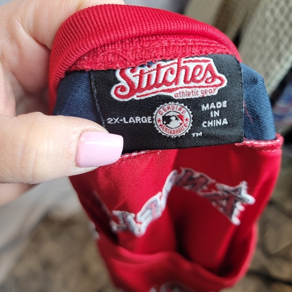 Stitches Angels red jersey short sleeve v-neck shirt. Size 2XL. Embroidered. - Picture 3 of 9